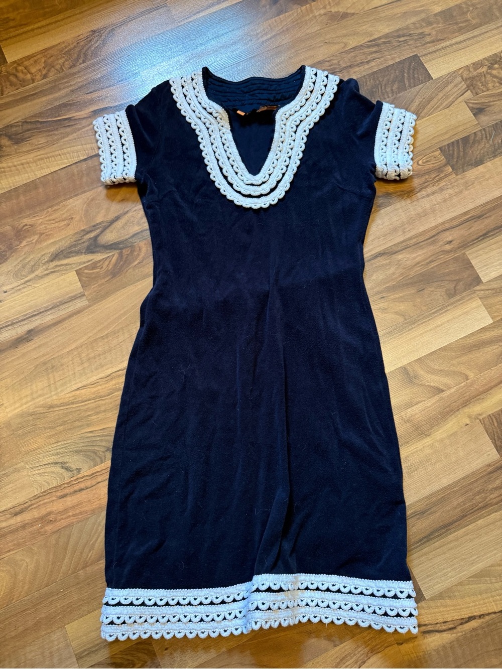 Tory Burch Navy Terry Cloth Crochet Trim Shift Dress restortwear